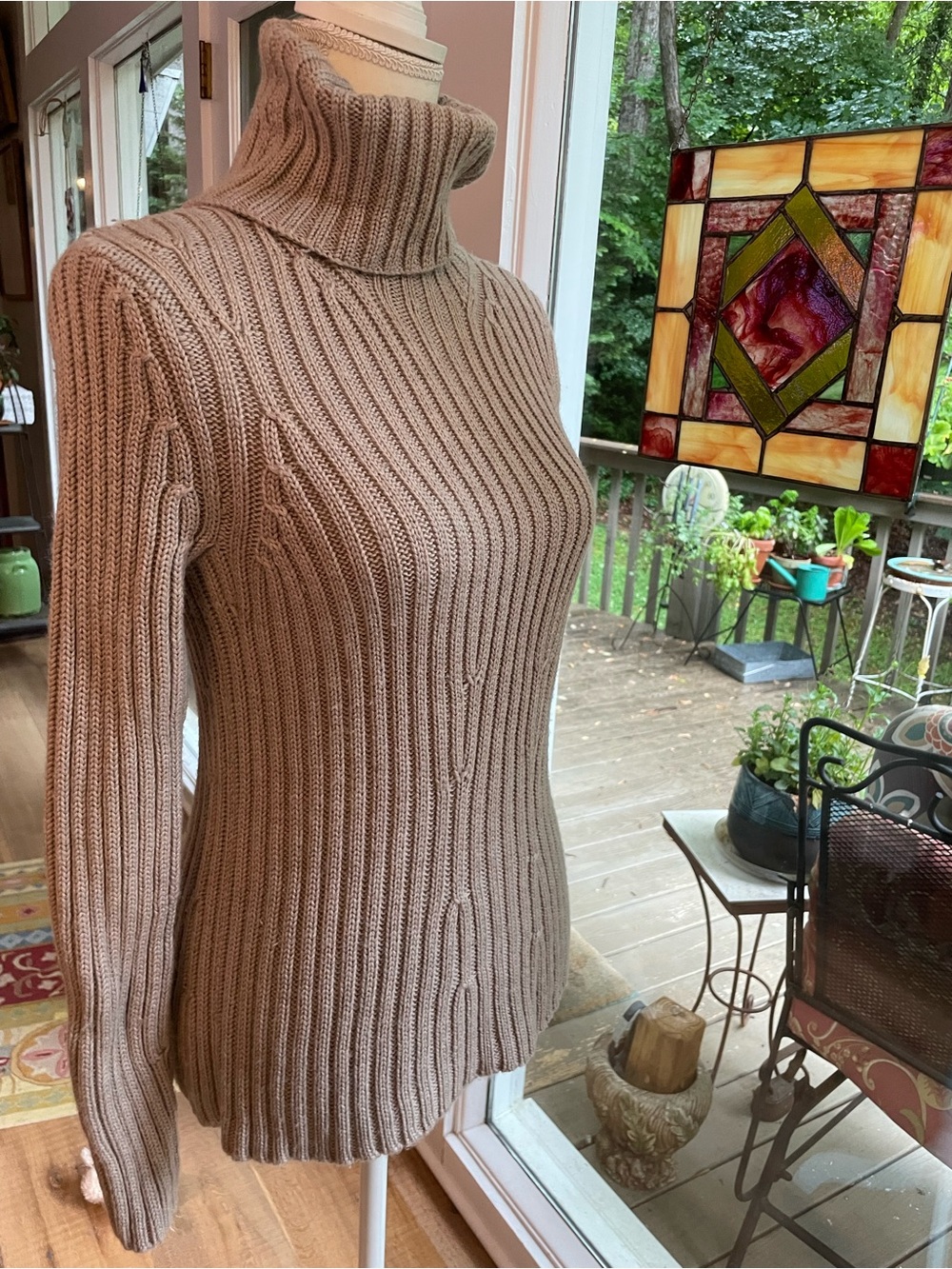 Willi Smith Ribbed Turtleneck Sweater in Taupe/beige 100% Merino
